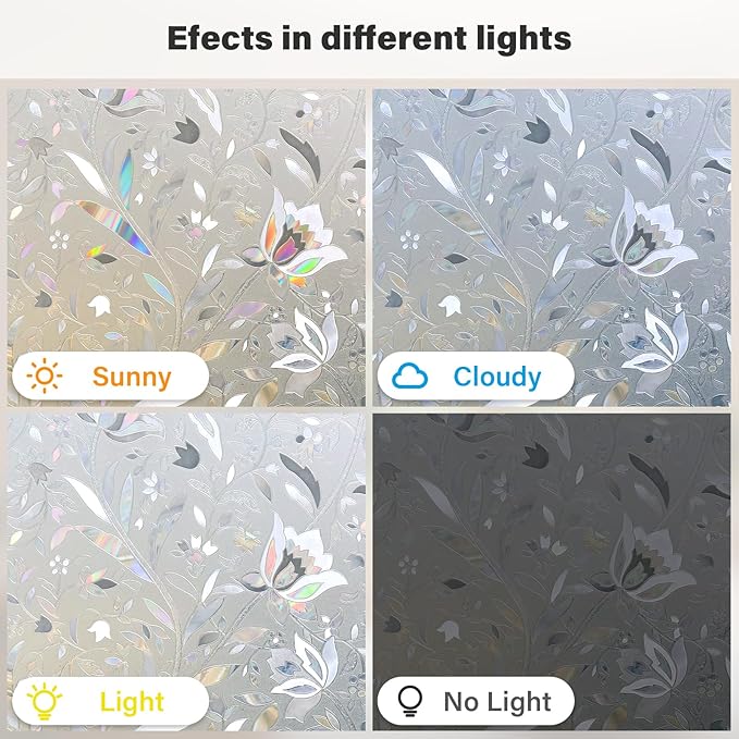 Donox Window Privacy Film, Frosted Stained Glass Pattern Decorative Window Films, Static Cling Sun Blocking & Glare Blocker Stickers for Home Heat Control Non-Adhesive, Tulip 29.5 Inch x 13.1 Feet