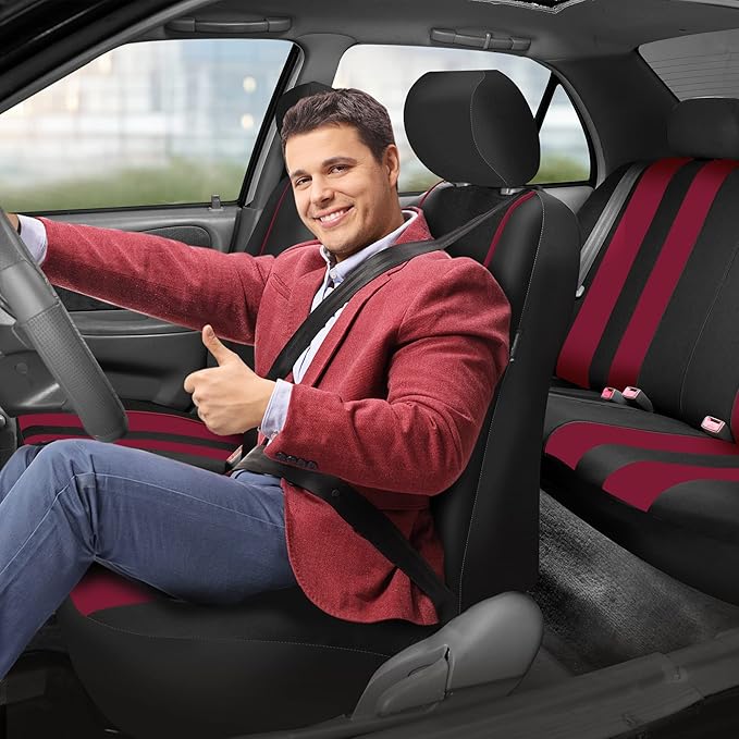 FH Group Car Seat Cover Front Set Striking Striped Car Seat Covers with Front Seat Covers and Rear Split Bench, Universal Fit