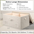 Graciadeco 75 Quarts Extra Large Decorative Storage Bins with Lids, 3 Packs Beige Collapsible Storage Bins with Lids, Stackab
