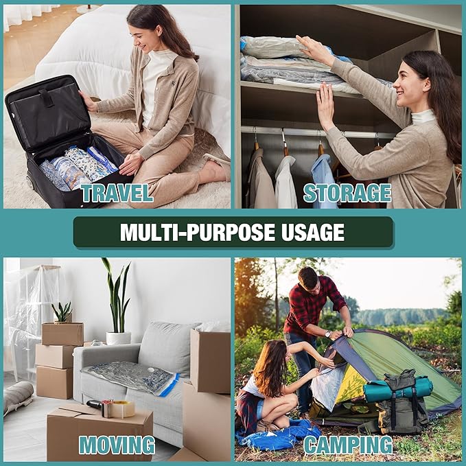 Travel Vacuum Bags with Electric Pump, Vacuum Travel Bags for Luggage and Suitcase, Combo 15 Pack