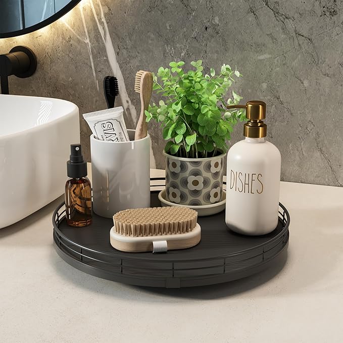 13" Lazy Susan Turntable Organizer for Table Top, Round Wooden Lazy Susan for Cabinet Kitchen Decor Centerpieces Coffee Table