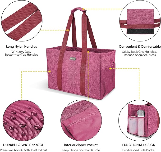 BALEINE Soft 9 Gallon Extra Large Utility Tote, Foldable Reusable Storage Bag (Berry Pink)