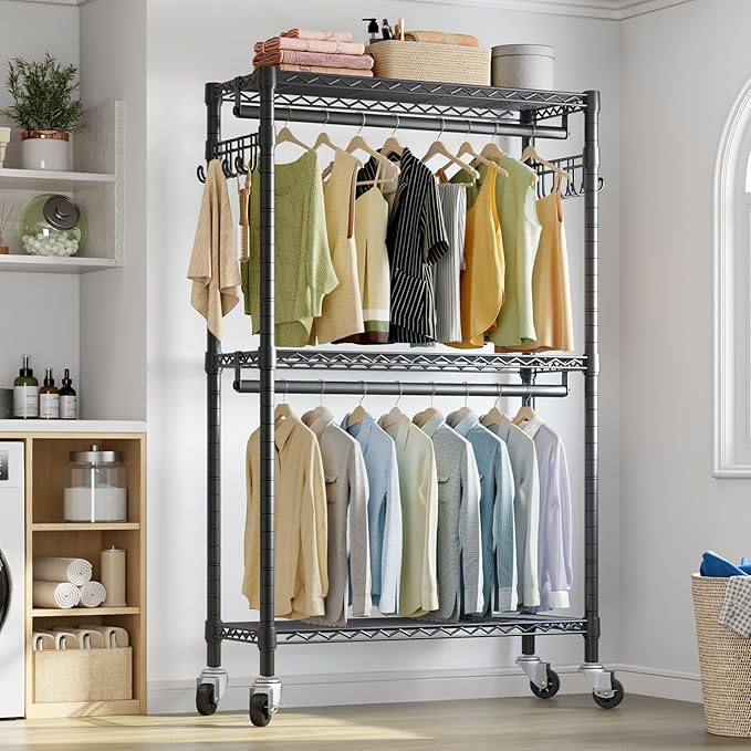 VIPEK R2 Clothes Rack Heavy Duty Clothing Rack for Hanging Clothes, Rolling Garment Rack Adjustable Closet Racks with Double 