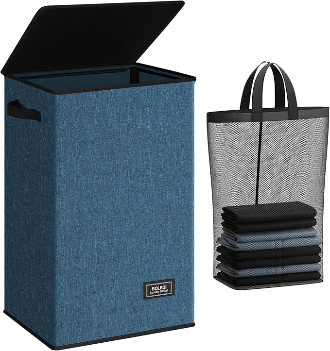 SOLEDI Laundry Hamper with Lid 90L Large & Tall Collapsible Laundry Basket, Clothes Hamper with Bag Removable Easy to Carry, 
