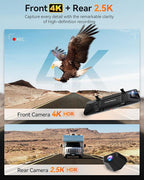 WOLFBOX G900 PRO Mirror Dash Cam with 8MP STARVIS IMX678, 12 inches Rear View Mirror Camera with Front 4K and Rear 2.5K, Incl