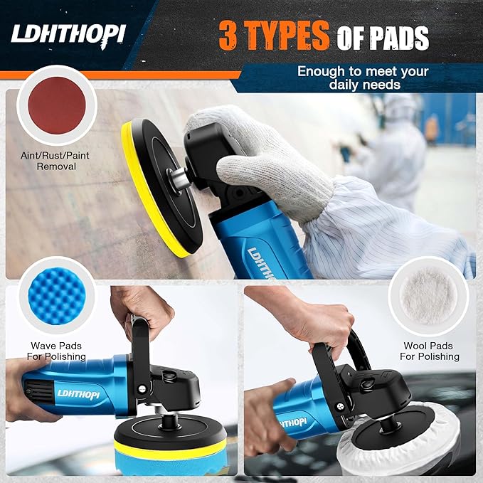 LDHTHOPI Buffer Polisher, 1800W 6 inch/7 inch Rotary Buffer Polisher Waxer, 750-3100RPM Car Buffers and Polishers with 6 Variable Speeds, for Car, Boat, Furniture, Floor