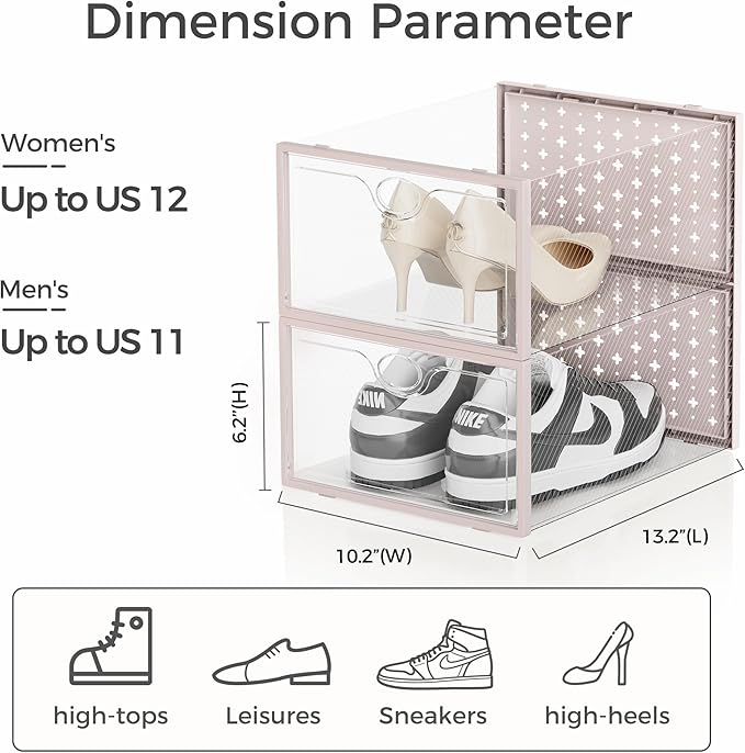 Pinkpum 15 Pack X-Large Shoe Storage Boxes, Shoe Organizer for Closet Clear Plastic Stackable Shoe Dispaly Case Bins Holder, 
