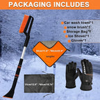 UNXMRFF 32 Inch Snow Brush - Aluminum Car Snow Scraper and Brush for Cars Windshield with Ergonomic Foam Grip for Snow Removal, Detachable Ice Scraper for Car