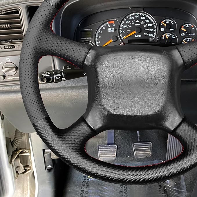 MEWANT Steering Wheel Cover for Chevy Silverado 1500 Astro Blazer Kodiak S10 Made of Matte PU Carbon Fiber Faux Leather