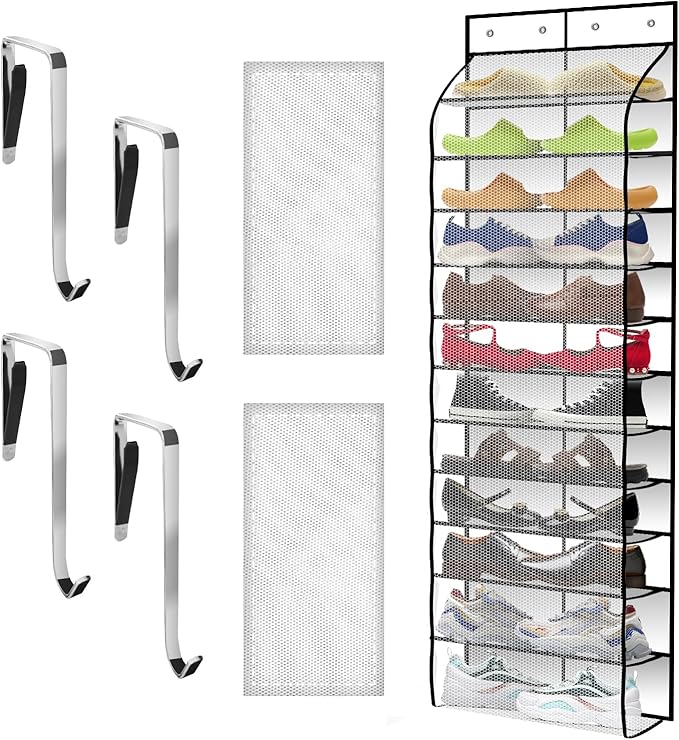 Kotkn Over The Door Shoe Organizer with 12 Large Breathable Pockets - Durable Hanging Storage for the Entire Family's Shoes (