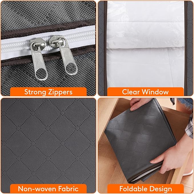 Lifewit 3 Pack 100L Clothes Storage Bins with Lids, Foldable Blanket Storage Bags with Zippers, Clear Window and Reinforced H