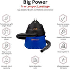 Koblenz WD-353L Portable Wet-Dry Vacuum Cleaner, 3 Gallon Tank, 2.0 HP Vacuum Cleaner with Several Accessories, 5 Year Warran