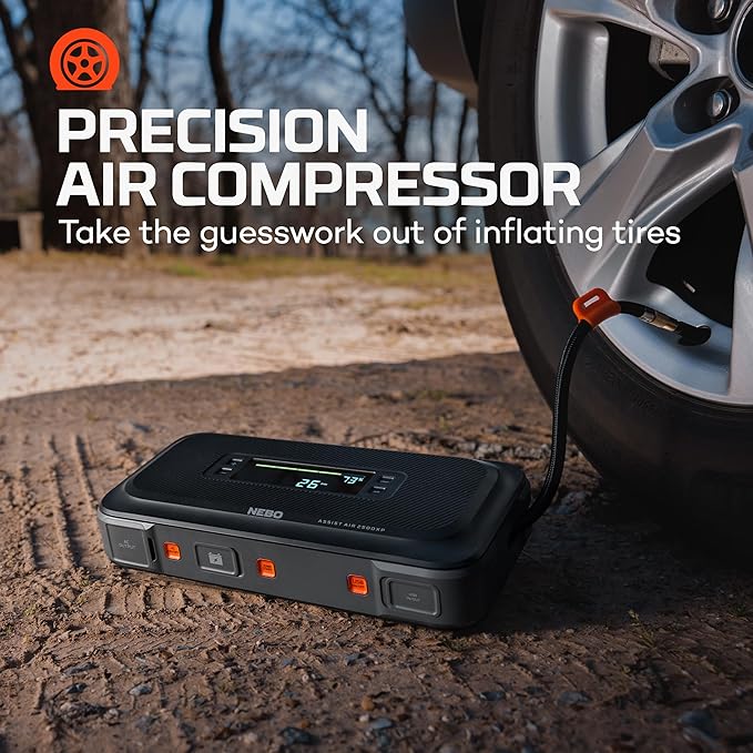 NEBO Assist Air 2500XP+ Jump Starter and Air Compressor | 4-in-1 2500 Amps Car Jump Starter, Air Compressor 150 PSI,