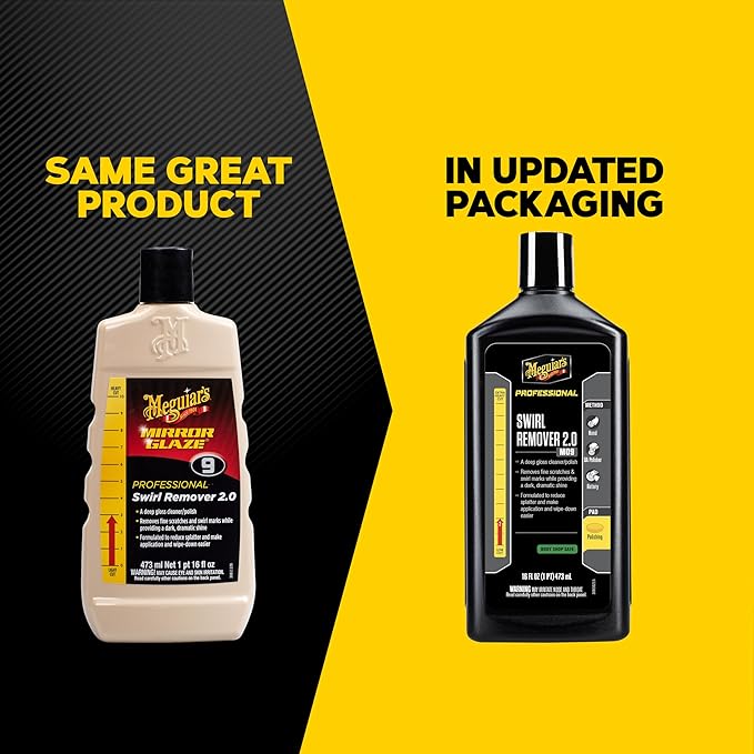 Meguiar's M09 Mirror Glaze Swirl Remover 2.0, Scratch Swirl Remover Restores Shine and Gloss, Provides Professional Results by Hand or Machine, Designed to Be Easy to Use,16 Oz