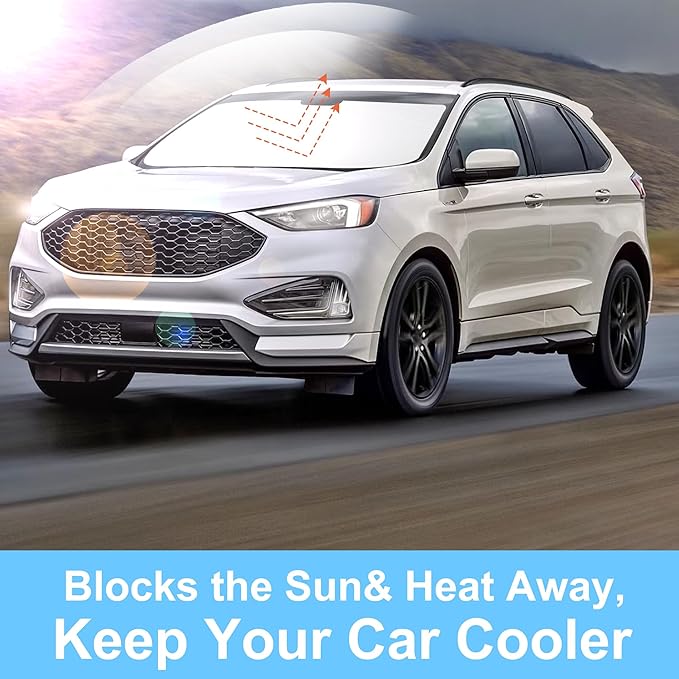 TINGLU Sun Shade for Ford Edge SUV 2015-2024 Accessories Windshield Sun Shade Window Shade UV Rays Protection Sun Visor Cover with Steering Wheel Sunshade Storage Bag
