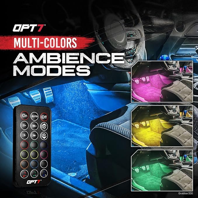 OPT7 Aura Interior Car Lights with Remote Control, Color Change, Music Sync Inside Ambient Lighting Kit, LED Light for Cars Trucks Under Dash Accessories, 4pc Single LED Strip, Easter Gifts