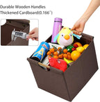 HOONEX Large Collapsible Storage Bins, Linen Fabric, 2 Pack, Storage Baskets with Wooden Carry Handles and Sturdy Heavy Cardb