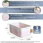 NaturalCozy 13.5”x8.5”x5.5” Rectangle Storage Baskets for Shelves 3 Pack | Cotton Rope Woven Small Baskets for Organizing | S