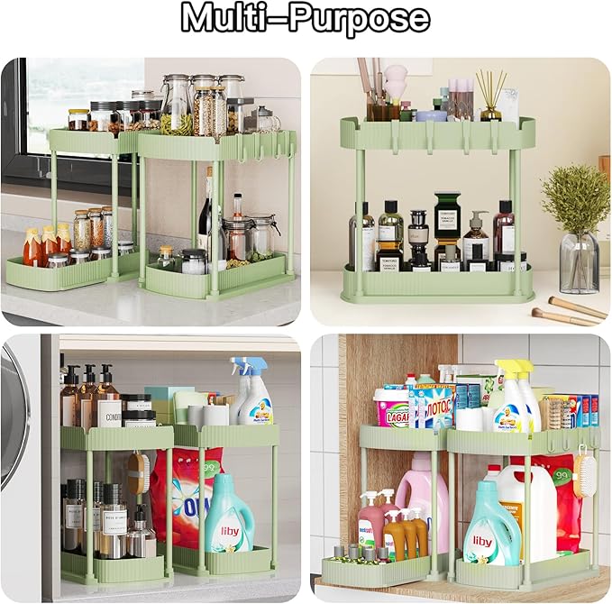 Ukeetap 2 Pack Multi-Purpose Pull-Out Storage Organizers, Under Sink Organizers and Storage for Bathroom & Kitchen, Under Cab
