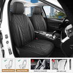 CAROMOP Luxury Faux Leather&Fabric Car Seat Covers 2 Front Seats with Breathable 3D Foam Back Support, Universal Seat Covers 