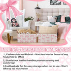 Boao 3 Pcs Coquette Pink Bow Storage Bin Collapsible Large Storage Baskets for Gifts Empty Candy Holiday Decor Canvas Laundry