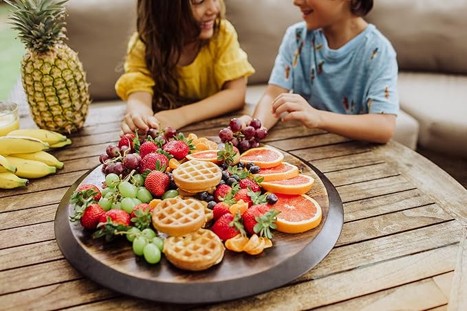 PICNIC TIME Lazy Susan Serving Tray, Wooden Turntable Round Charcuterie Board, Cheese Serving Platter, Rotating Lazy Susan Tu