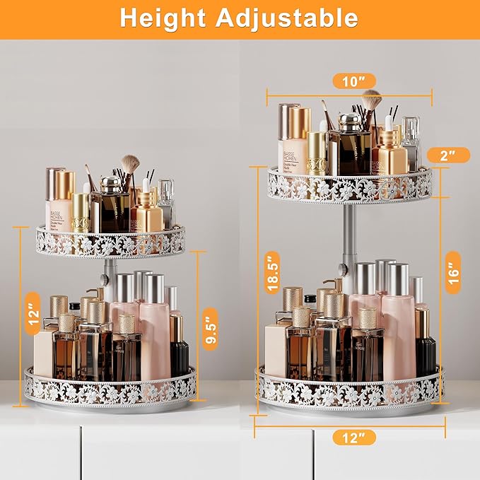 Two Tier Lazy Susan Metal, 2 Tier Wood Lazy Susan 12 Inch, Rotating Spice Rack Organizer for Cabinet Dining Table Top Kitchen