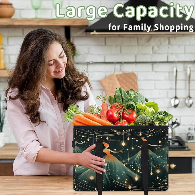Reusable Grocery Bags Heavy Duty Shopping Bags Foldable Large Tote Bags with Long Handles & Hard Bottom