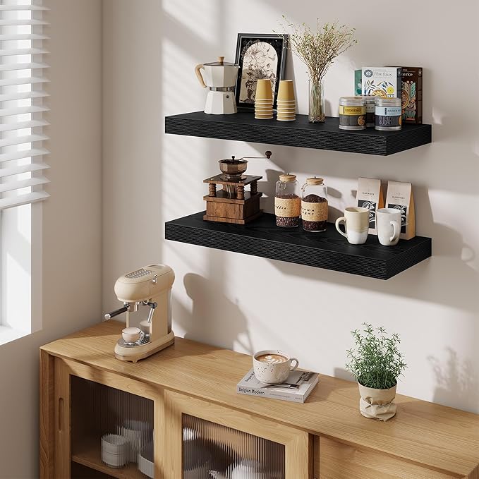 Fun Memories 32 x 12 Floating Shelves Wall-Mounted - Rustic Wood Shelf - 12 Inch Deep Floating Shelves for Wall - Large Stora