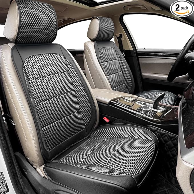 2 Pack Ventilated Cooling Car Seat Covers for Summer, 3D Air Mesh Breathable Leather Front Seat Protectors with Storage Pocke