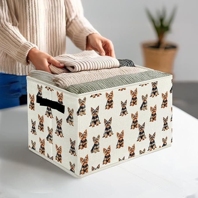 Yorkshire Terrier Gifts Storage Bins & Boxes with Handles, Dog Foldable Basket for Organizing Dog Lovers Owners Women, Yorkie