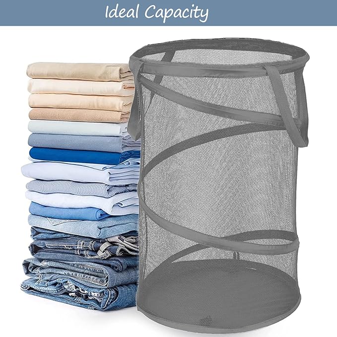 BATTOO Collapsible Laundry Baskets, Foldable Mesh Pop Up Hamper, Portable Laundry Basket Hamper with Handles for Laundry, Bat