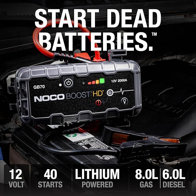 NOCO Boost GB70: 2000A UltraSafe Jump Starter - 12V Lithium Battery Booster Pack, Portable Jump Box, Power Bank & Jumper