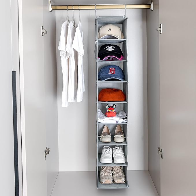 Berdeng Hanging Shoe Organizer for Closet with Side Mesh Pockets，Hat Racks for Baseball Caps，Shoe and Hat Holder & Storage，8-