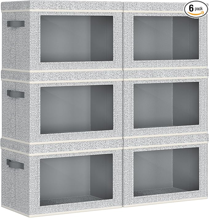 Homsorout Collapsible Storage Bins with Lids - Stackable Storage Containers with Window, 6 Pack Fabric Cube Bins for Closet, 