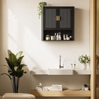 INNOD Bathroom Wall Cabinet, Wall-Mounted Medicine Cabinet with Adjustable Wood Shelf & Doors, Floating Bathroom Cabinet Over