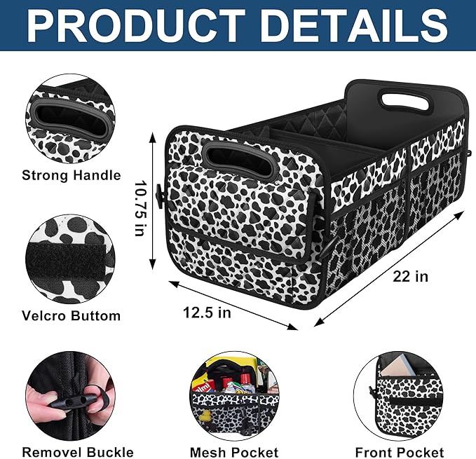 Deosk Car Organizer for SUV - 6 Big Pocket Trunk Storage With Waterproof Polyester, Car Accessories for Women/Men, Cow