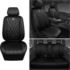 CAR PASS 5 Seats Piping Luxury Faux Leather Seat Covers Full Set, Anti-Slip Waterproof Seat Covers Compatible with Front Armr