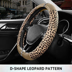 Road Comforts Leopard Steering Wheel Cover for Women, Cute Anti-Slip Microfiber Leather, Fits D Shape Flat Bottom Steering Wh