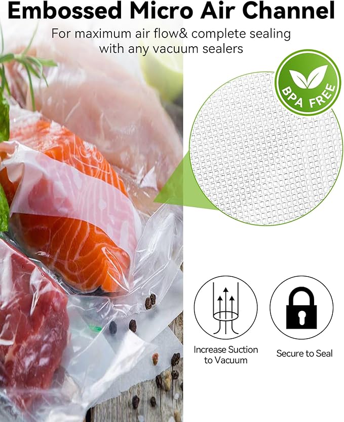 AENTGIU 300-Count Food Vacuum Sealer Bags 8 x 12 inch, Thick BPA-Free Sous Vide Bags Compatible with Most Vac Machines, Food 