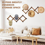 Accordion Wall Hanger, Wood Expandable Wall Mounted Hanger with 10 Hooks for Coats,Hats,Coffee Mug Ect,2 Packs Included,20 Pe