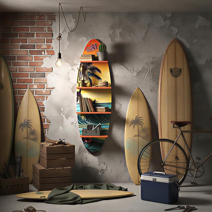 Creative Surfboard Wall Shelf for Wall Decor & Storage, Vertical Floating Shelf, Decorative Beach Style Lack Wall Shelves