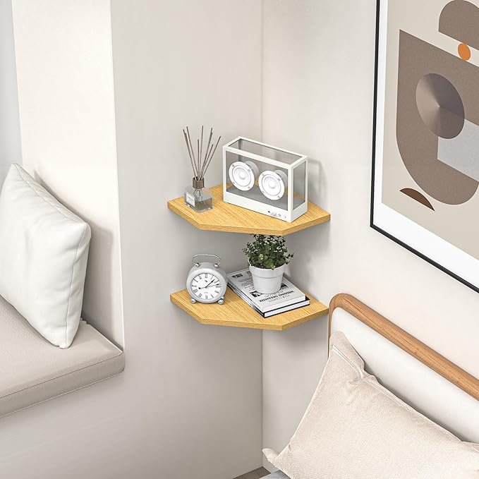 Corner Shelf Wall Mount, Floating Corner Shelves, Set of 2 Corner Wall Shelf Organizer, Rustic Wood Wall Storage Display Shel