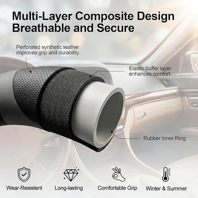 West Llama Customized Auto Car Steering Wheel Cover for Toyota Camry Rav4 Corolla Highlander (Black+Gray)