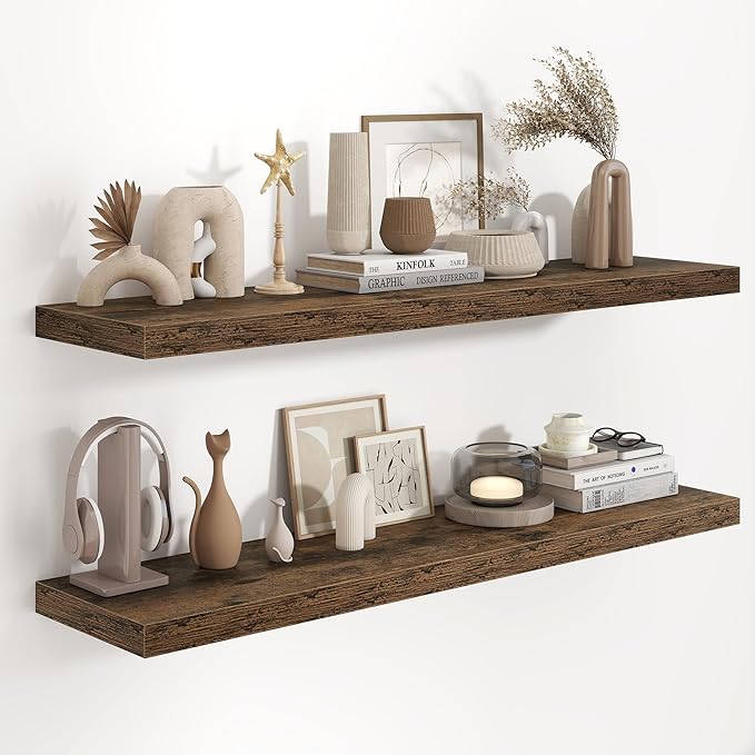 48"W x 9.3"D Floating Shelves for Wall, Wall Mounted Bathroom Shelves 2 Pack Deep Floating Shelf for Bedroom Kitchen Living R