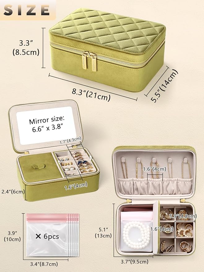 Velvet Travel Jewelry Box with Large Mirror, Double-Layer Jewelry Organizer Case for Women and Girls, Portable Storage Case w