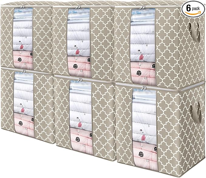 WISELIFE Storage Bags 6 Pack/100L Large Blanket Clothes Organization and Storage Containers for Comforters,Bedding, Foldable 