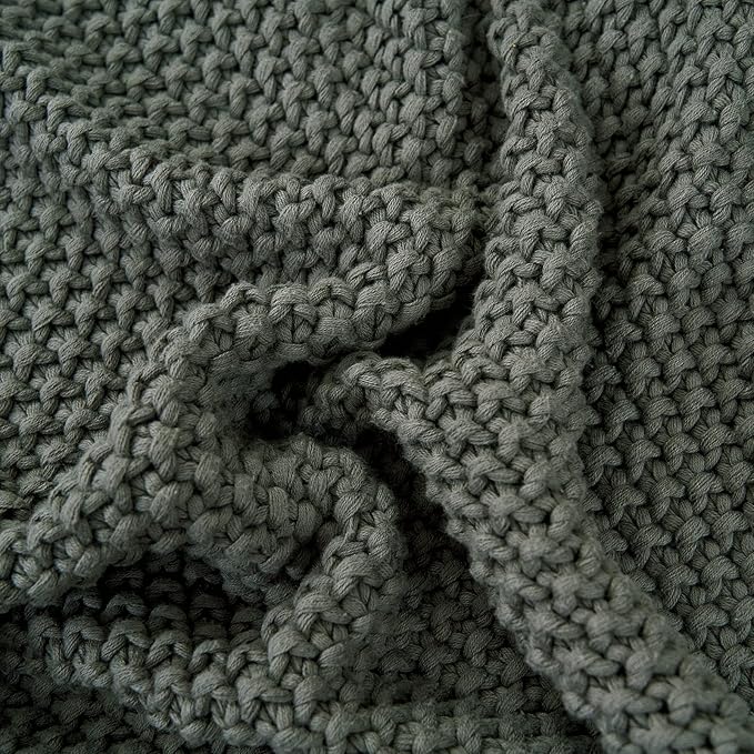Chunky Cable Knit Throw Blanket Lightweight Grey 100% Organic Cotton Blanket for Sofa Couch Bed Baby Nursery, Rustic Shabby C