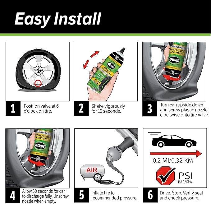 Slime 50165 Flat Tire Puncture Repair, Smart Spair Plus, Emergency Kit for Car Tires, Includes Sealant and Tire Inflator Pump