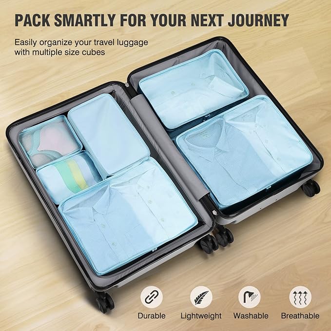 Mossio 6 Set Packing Cubes with Shoe Bag - Lightweight Travel Luggage Suitcase Organizers